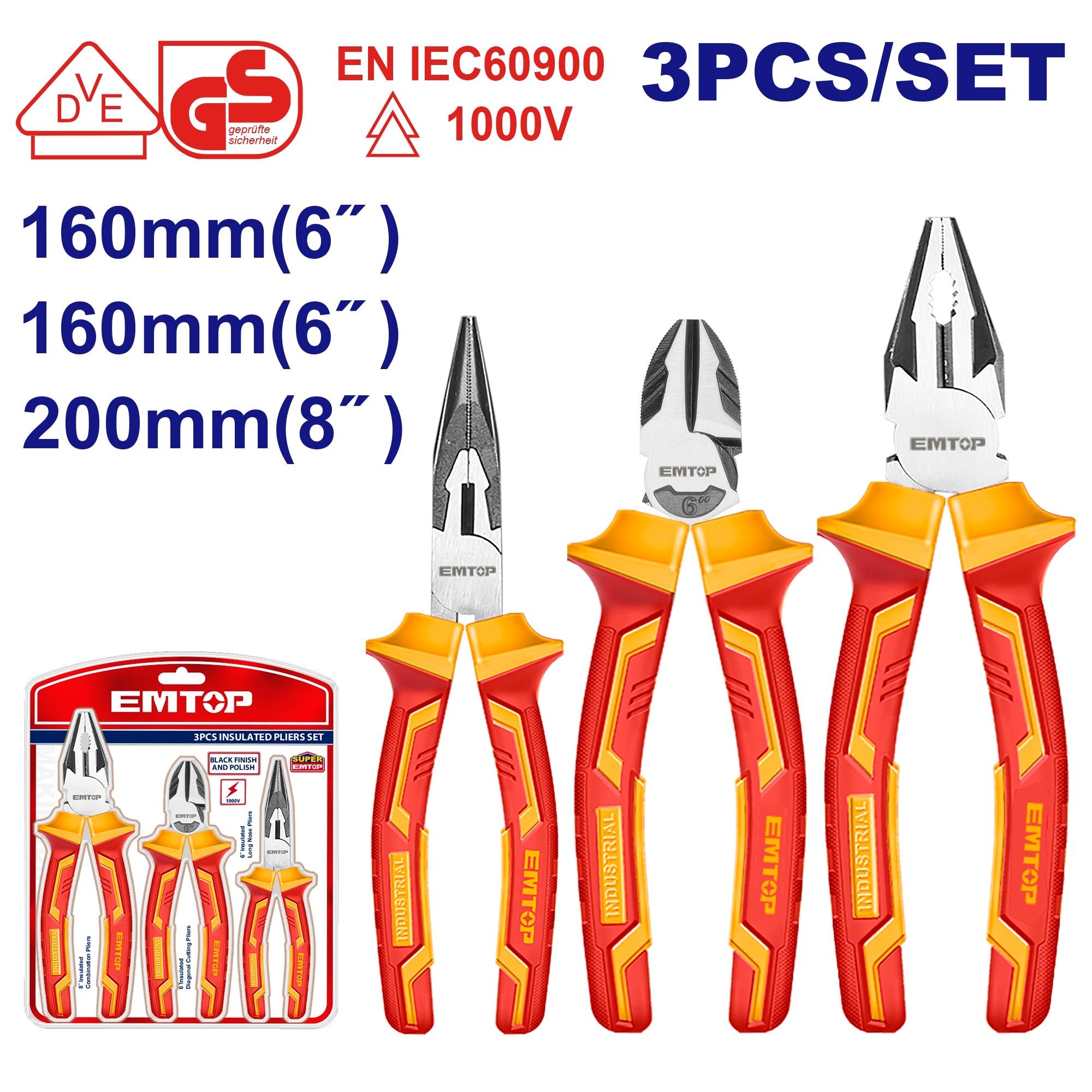 Jeu de 3 pinces isolées 1000V EMTOP