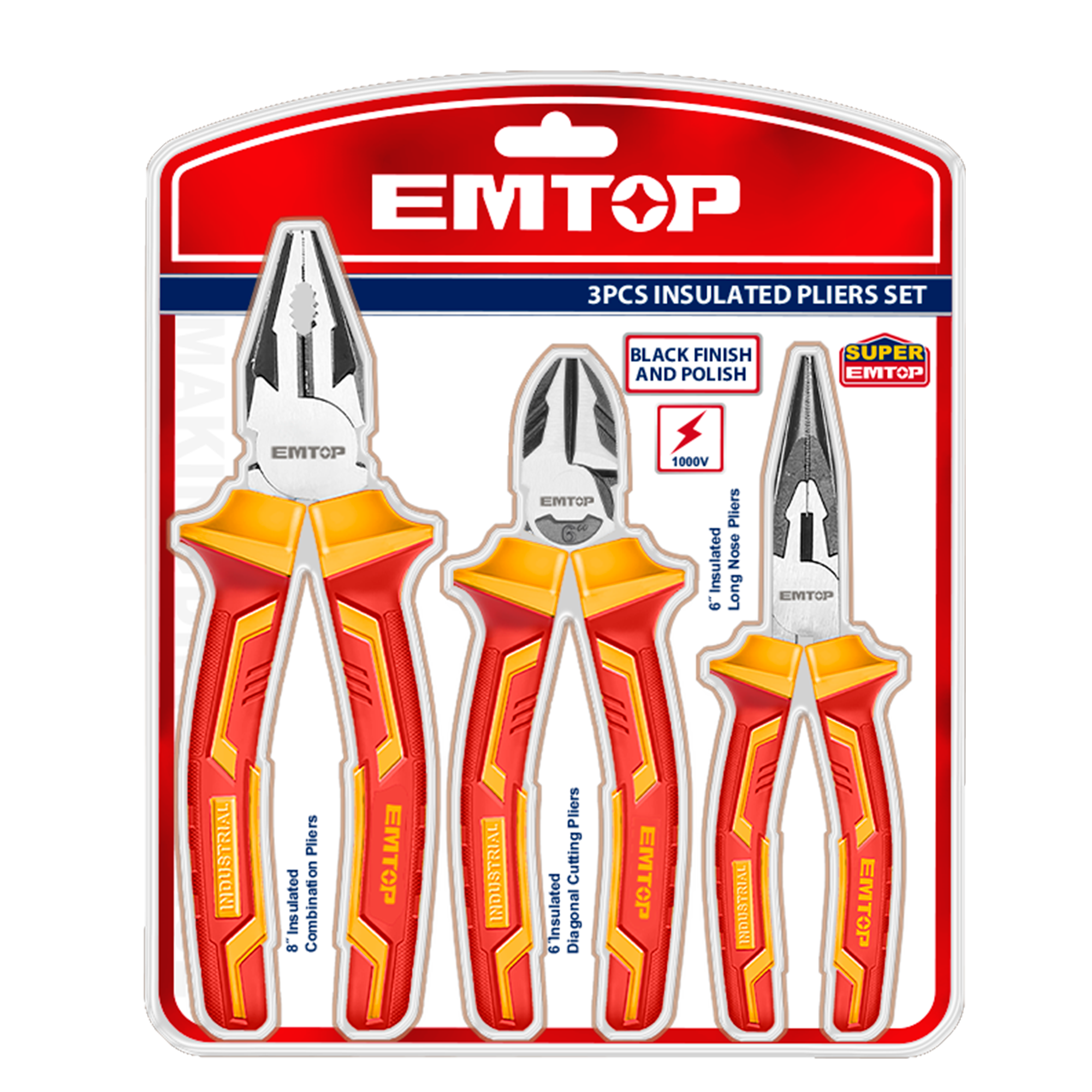 Jeu de 3 pinces isolées 1000V EMTOP