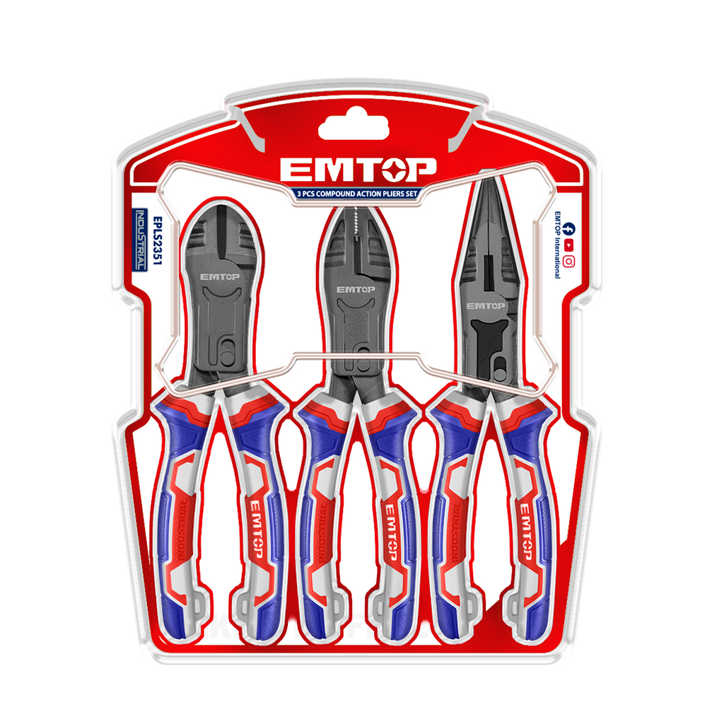 Ensemble de 3 pinces à action composée Acier Cr-V EMTOP