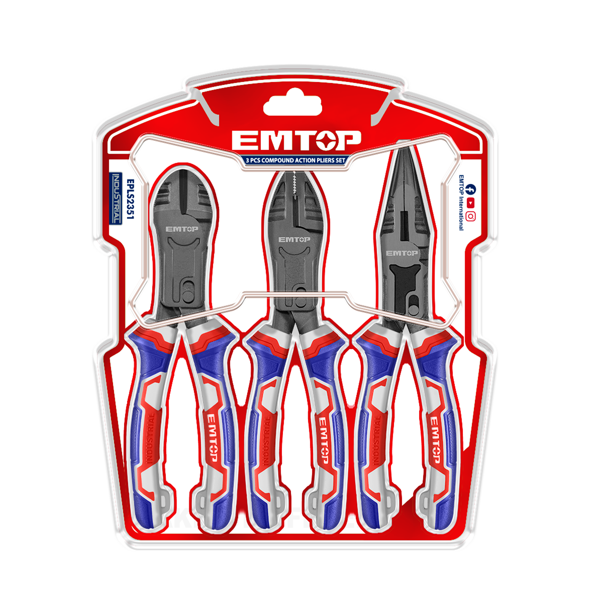 Ensemble de 3 pinces à action composée Acier Cr-V EMTOP