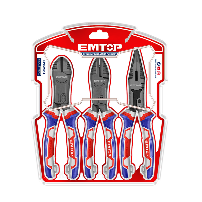 Ensemble de 3 pinces à action composée Acier Cr-V EMTOP Main Image