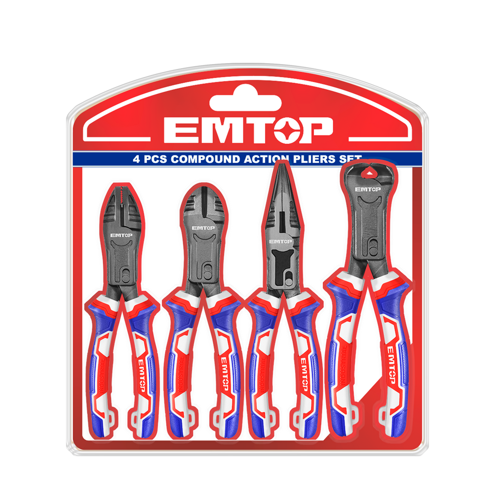 Ensemble de 4 pinces à action composée Acier Cr-V EMTOP