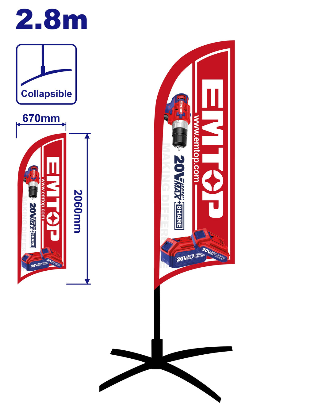 Bannière de plumes H 2800mm PUB