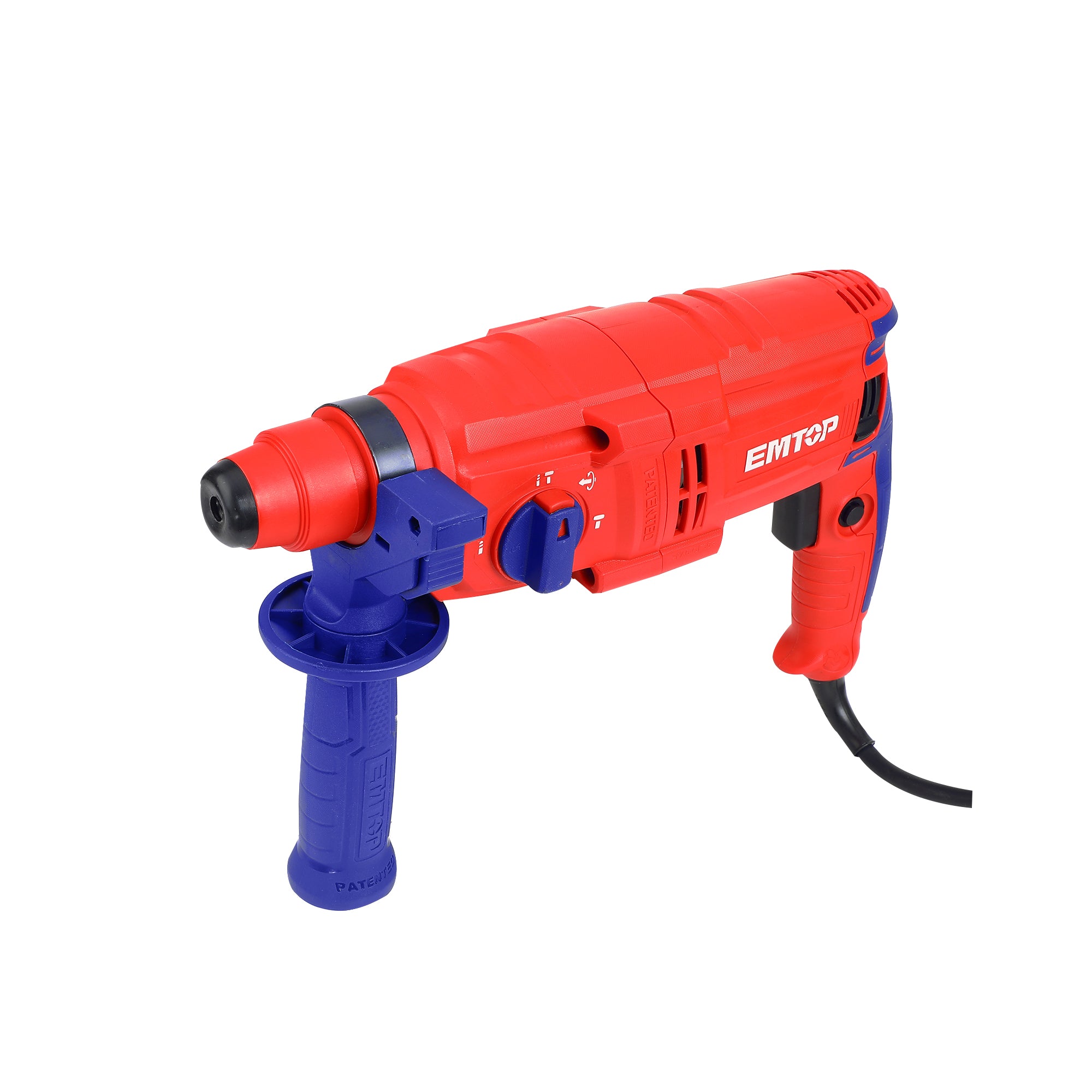 Marteau perforateur filaire 650W EMTOP Système de mandrin SDS plus avec 3 forets et 2 burins 1 ensemble de balais de charbon + Boîte en plastique