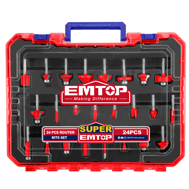 Coffret de fraises pour défonceuse et affleureuse 24 pièces 12mm EMTOP Main Image