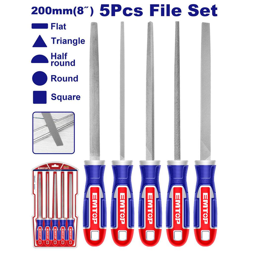 Lot de 5 limes multi-formes en acier 200mm EMTOP