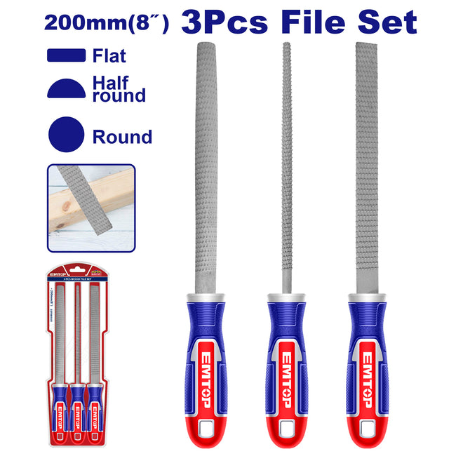 Jeu de 3 limes à bois 200mm EMTOP Hover Image