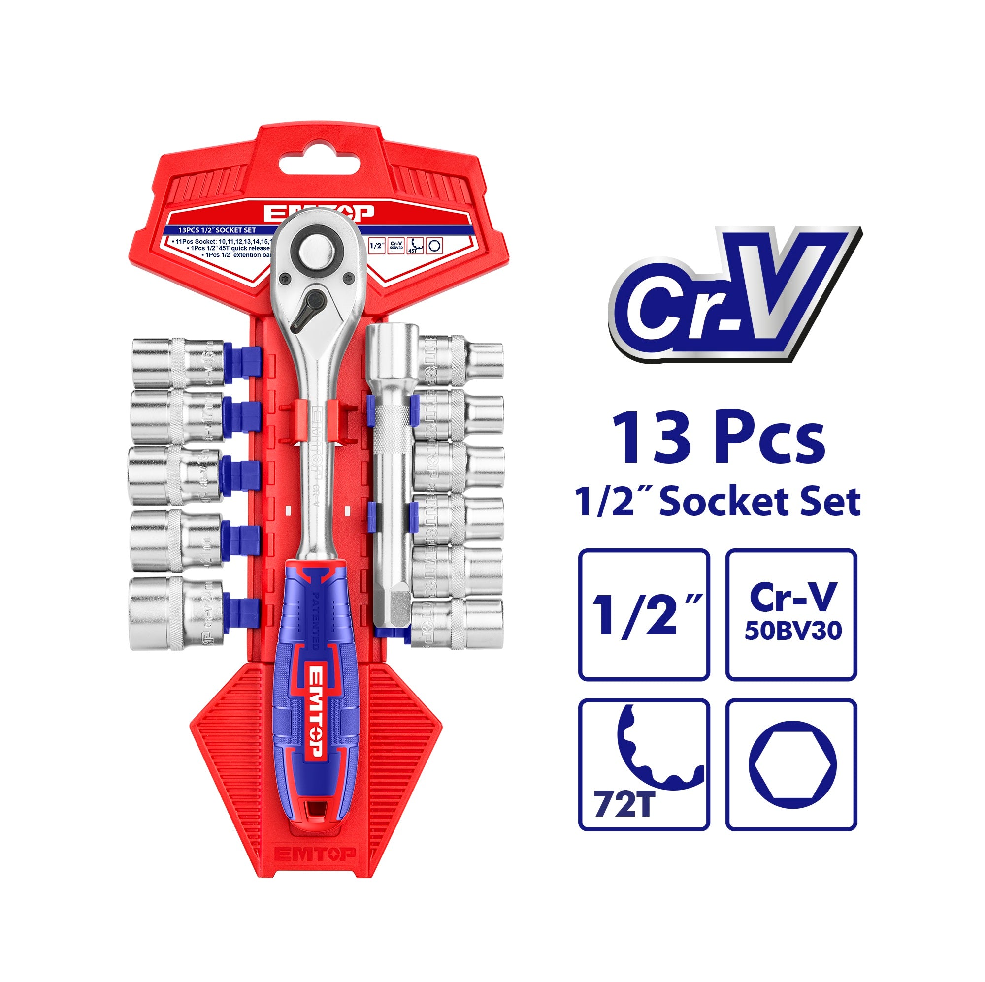 1/2" Jeu de clés à douille 13 pièces EMTOP