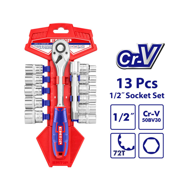 1/2" Jeu de clés à douille 13 pièces EMTOP Hover Image