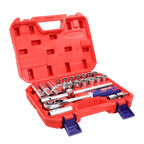 Coffret de douilles 1/2″ 21 pièces en acier Cr-V avec cliquet et accessoires – EMTOP