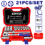 Coffret douilles et cliquet 1/2" Acier Cr-V 21 Pièces EMTOP