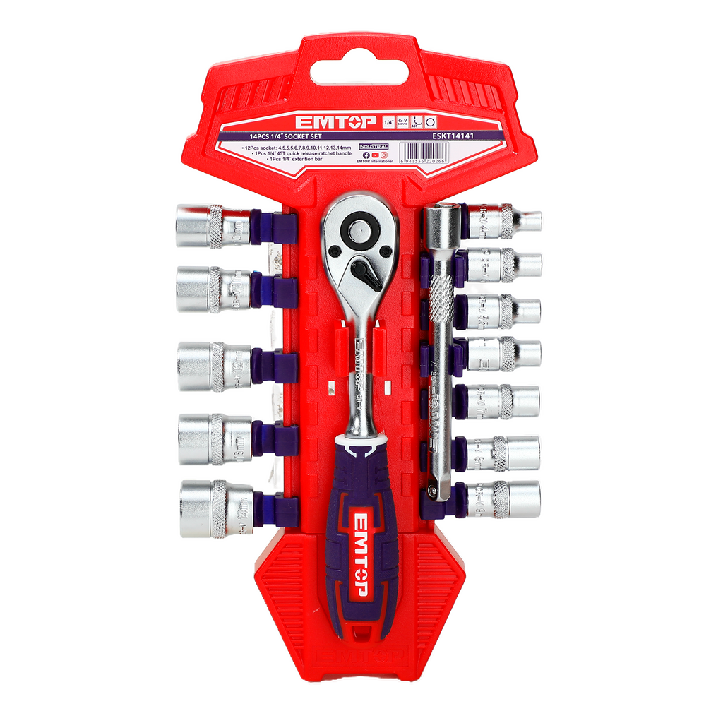1/4" Jeu de clés à douille 14 pièces EMTOP