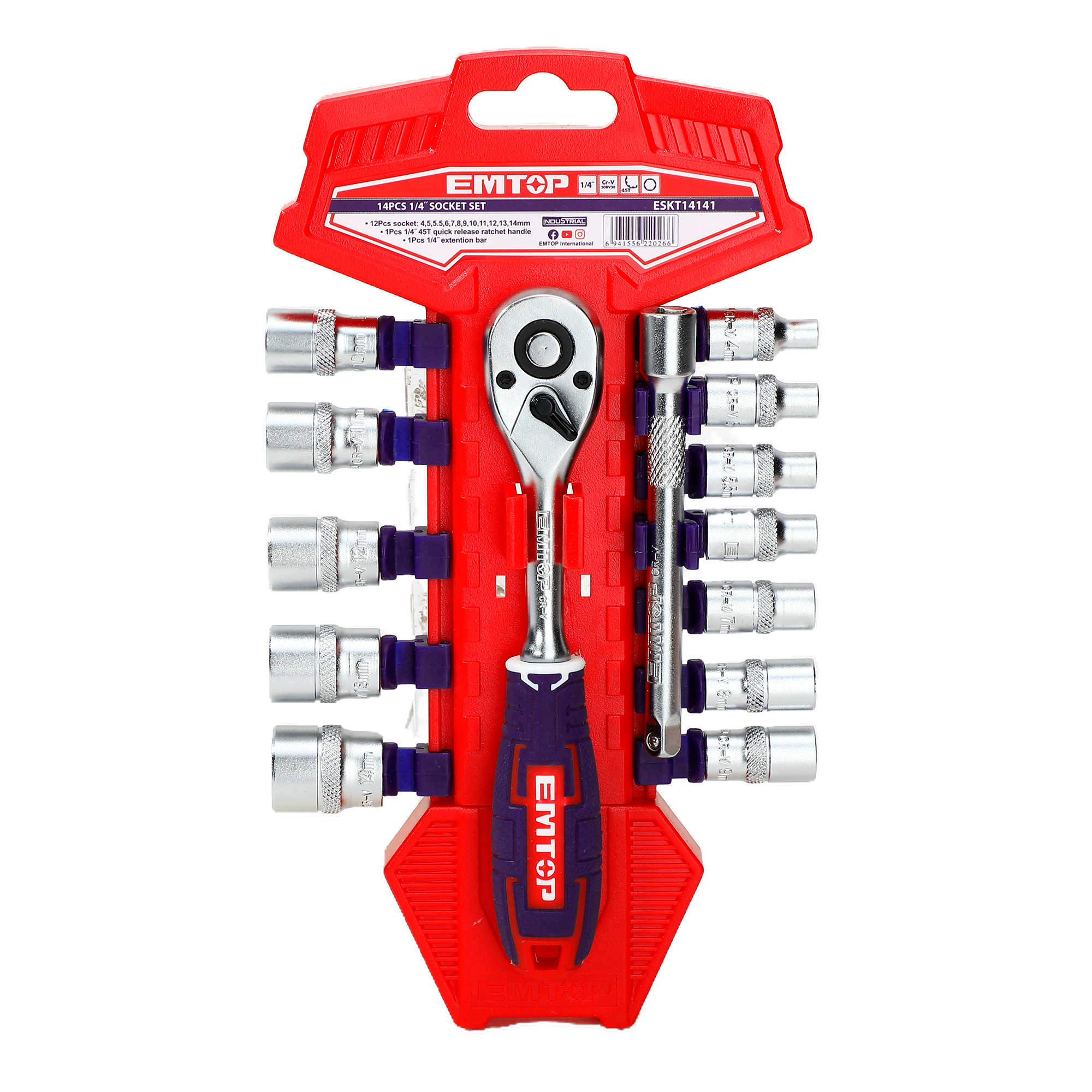 1/4" Jeu de clés à douille 14 pièces EMTOP