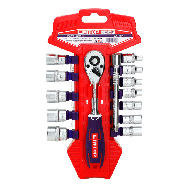 1/4" Jeu de clés à douille 14 pièces EMTOP Main Image