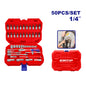 Coffret 50 pièces cliquet et douilles de 1/4" avec jeu de douilles métriques et rallonges flexibles avec clé à cliquet réversible pour mécanique & réparations EMTOP
