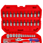 Coffret 50 pièces cliquet et douilles de 1/4" avec jeu de douilles métriques et rallonges flexibles avec clé à cliquet réversible pour mécanique & réparations EMTOP