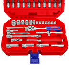 Coffret 50 pièces cliquet et douilles de 1/4" avec jeu de douilles métriques et rallonges flexibles avec clé à cliquet réversible pour mécanique & réparations EMTOP