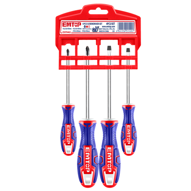 EMTOP Jeu de 4 tournevis magnétique Acier CR-V Main Image