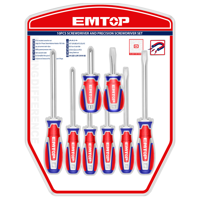 Jeu de tournevis 8 pièces S2 EMTOP Main Image
