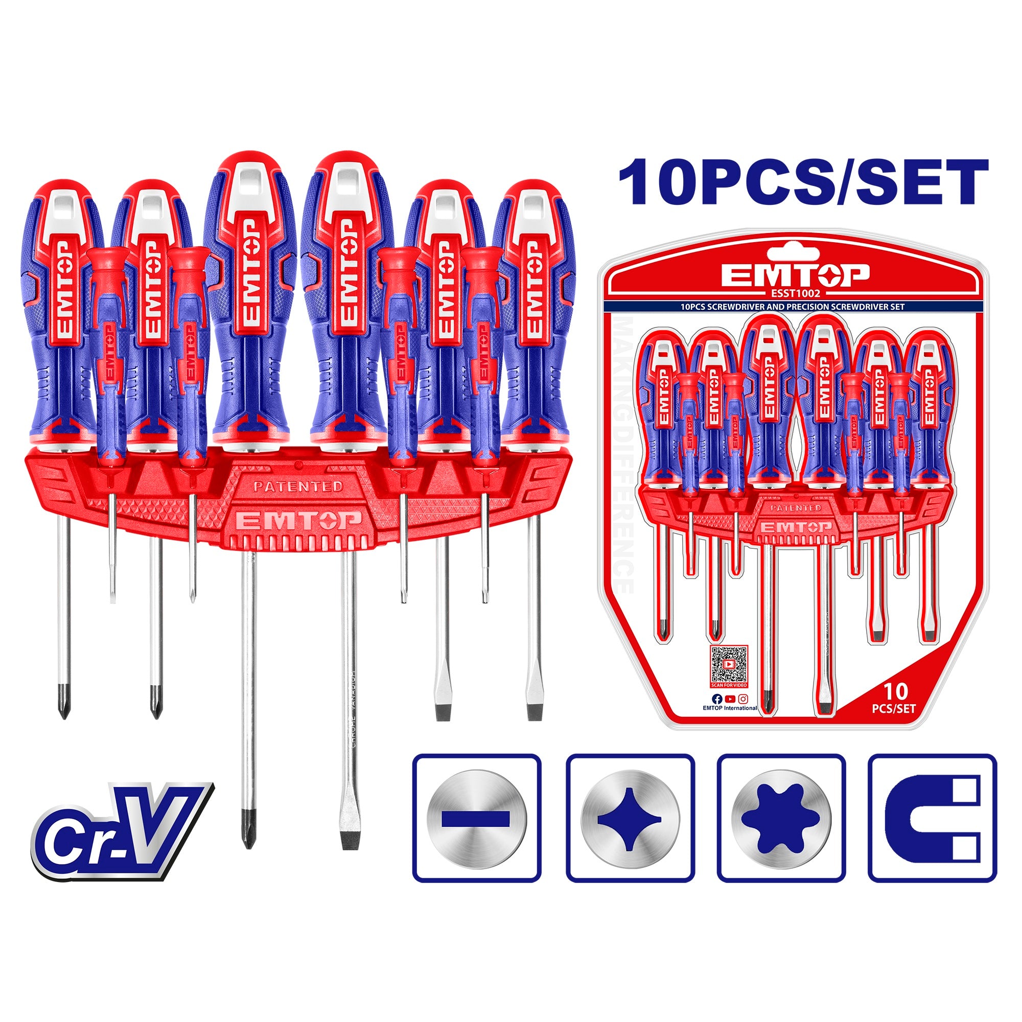 Jeu de 12 tournevis multifonctions 10 pièces EMTOP
