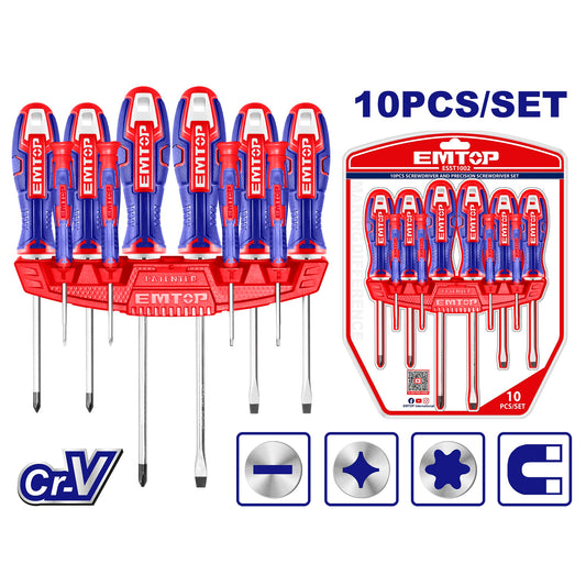 Ensemble de 10 tournevis et tournevis de précision ESST1002 EMTOP