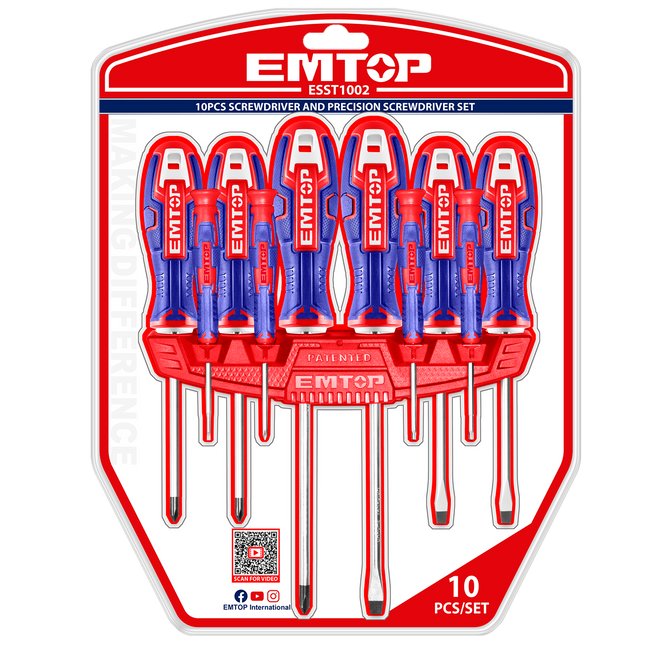 Jeu de 12 tournevis multifonctions 10 pièces EMTOP Main Image