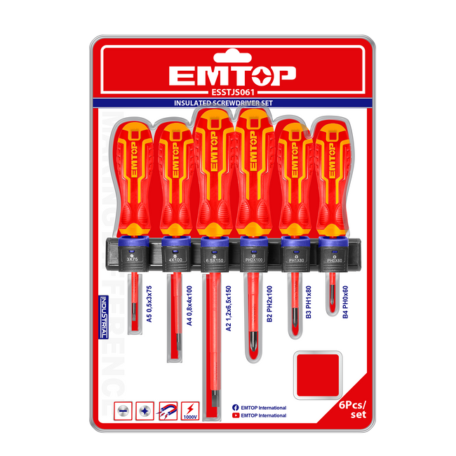 Jeu de 6 tournevis isolés 1000V EMTOP Main Image