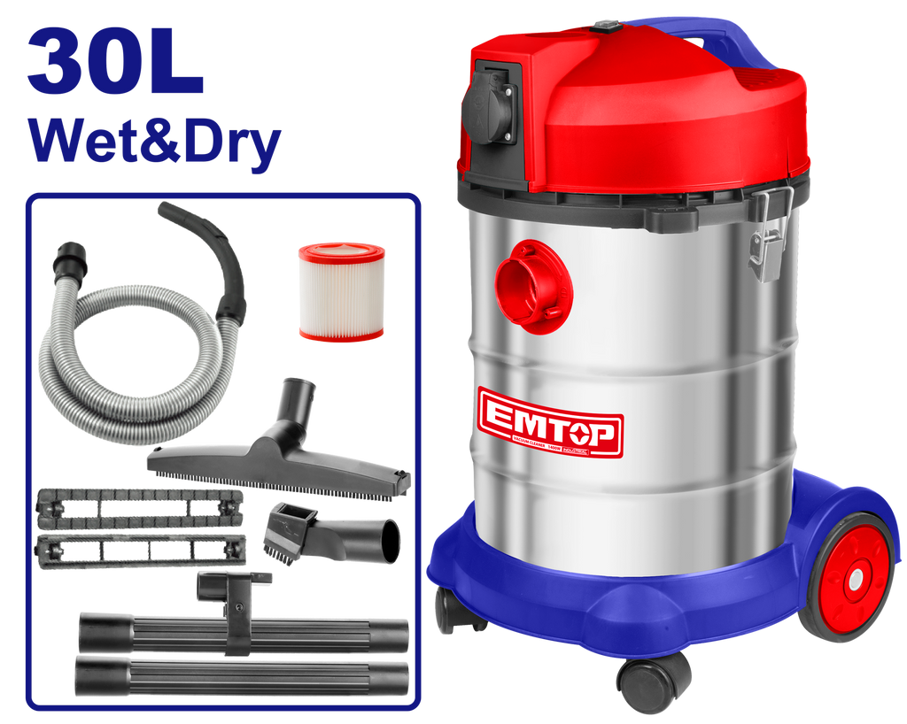 Aspirateur eau et poussière filaire 1400W EMTOP 30L avec accessoires