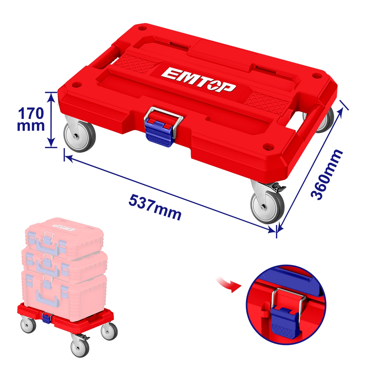 Plateau roulant modulaire SUPER STACK pour boîtes à outils – Charge maximale 100 kg – EMTOP