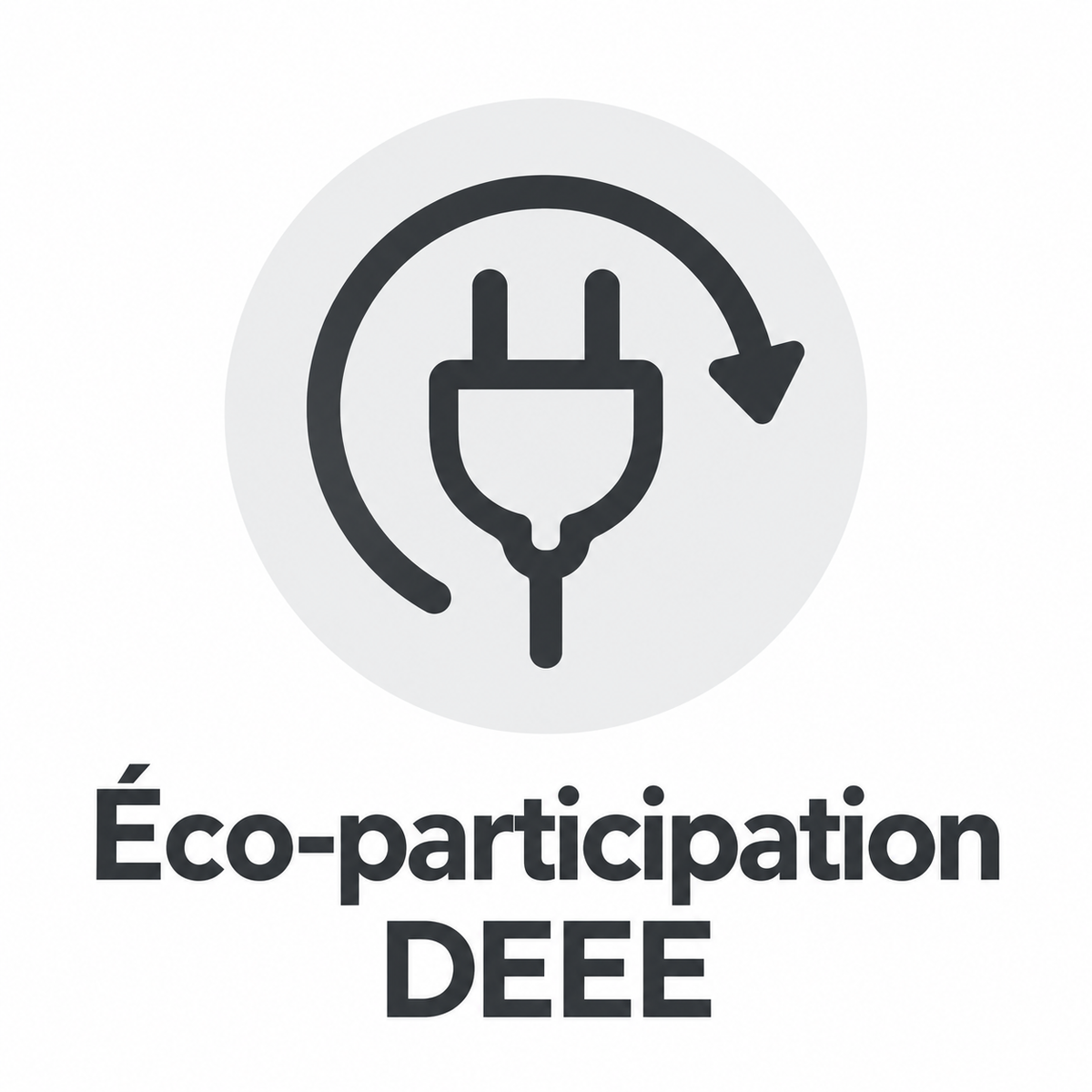 Éco-participation DEEE, prise électrique entourée d’une flèche circulaire