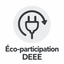Éco-participation DEEE, prise électrique entourée d’une flèche circulaire