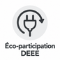 Éco-participation DEEE, prise électrique entourée d’une flèche circulaire