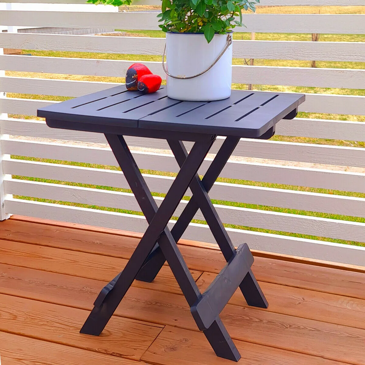 TABLE DE BALCON TABLE DE PICNIC TABLE D'EXTERIEUR TABLE DE JARDIN TABLE PLIANTE ADIGE GRIS ANTHRACITE 44X44XH50CM