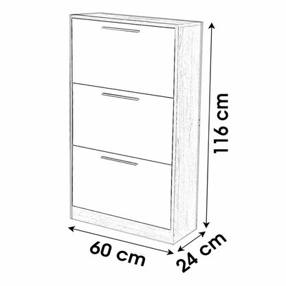 Meuble à chaussure 3 tiroirs bois avec porte miroir 60x24x116 cm