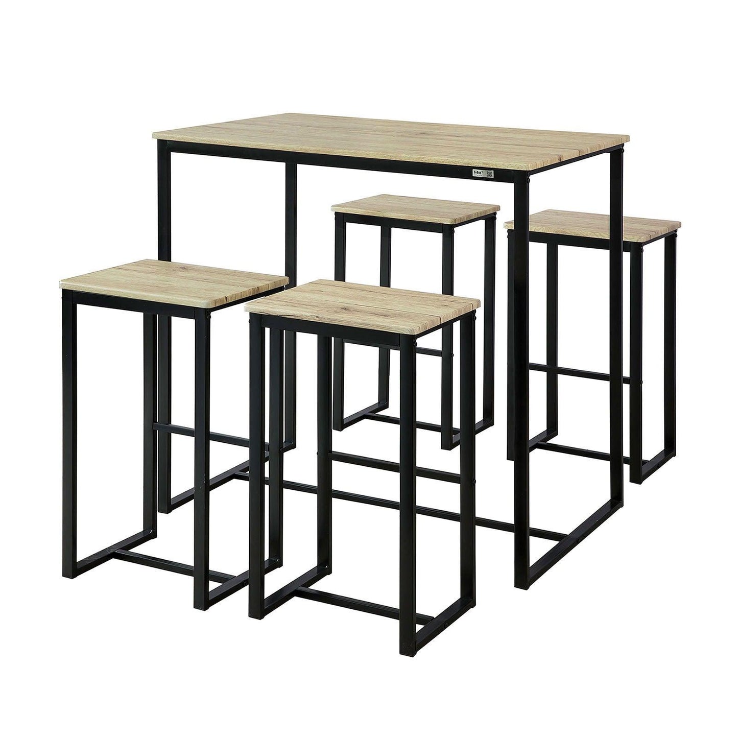 Ensemble de table de bar haute avec 4 tabourets en bois struture en métal noir repose-pieds 100X60XH89CM ET 40X30XH60CM