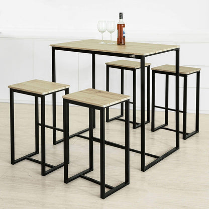 Ensemble de table de bar haute avec 4 tabourets en bois struture en métal noir repose-pieds 100X60XH89CM ET 40X30XH60CM