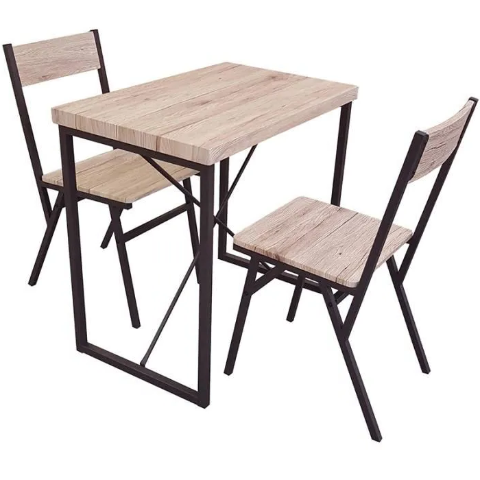 Ensemble de table avec 2 chaises en bois avec struture en métal noir table 80L x 50l x 75H cm  / chaise 42 x 39 x 85cm