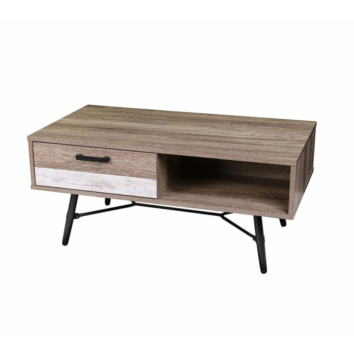 Table basse 1 tiroir 1 Niches en bois avec struture en métal noir 110 x 60 x H 49 cm BROOKLYN