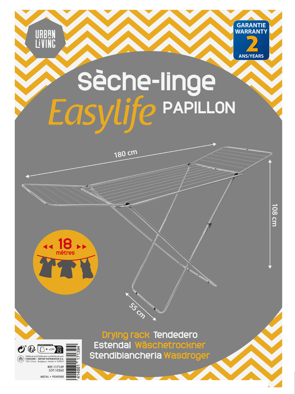 Séchoir à Linge Pliable Etendoir à Ailes en Métal Silver à Poser 18 mètres