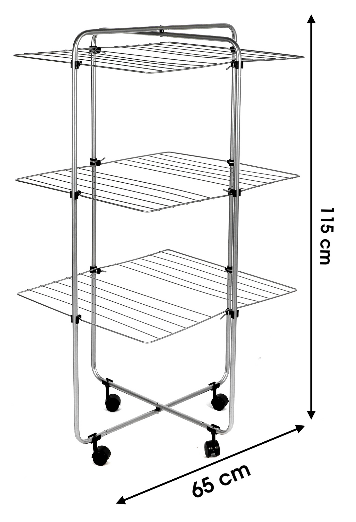 Etendoir séchoir à linge tour 3 étages pliable en métal chromé avec roulettes