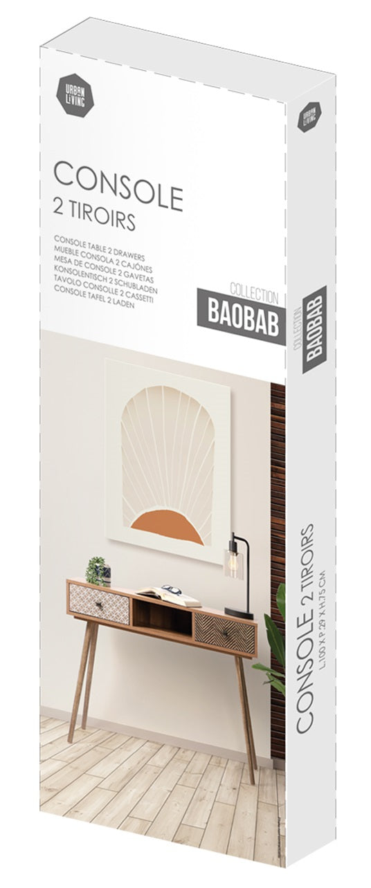 Console baobab en mdf 2 tiroirs et 1 niche ouverte L.100 cm x H.75 cm