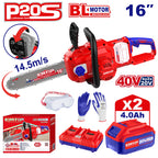 Kit tronçonneuse à batterie 40V Longueur de Coupe 40 cm EMTOP brushless avec 1 chargeur double port + 2 batteries 4.0Ah