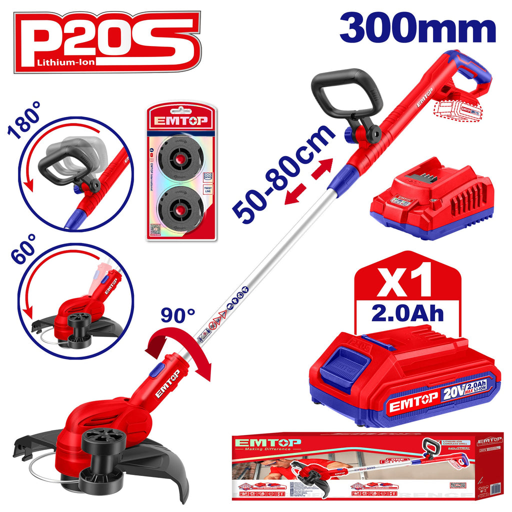 Kit coupe-bordures sans fil 20V EMTOP 1 chargeur + 1 Batterie 2.0Ah