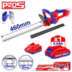 Taille-Haie à batterie EMTOP 20V avec 1 chargeur + 1 batterie lithium-ion 2.0Ah + Gant picots PVC Longueur de Lame 460 mm Diamètre de Coupe 16 mm