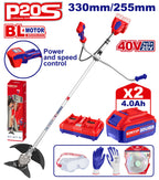 Kit débroussailleuse à batterie 40V EMTOP Brushless avec 1 chargeur double port + 2 batteries 4.0Ah