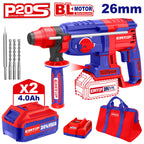 Marteau Perforateur Burineur Sans Fil 26mm SDS-Plus 20V EMTOP 1 chargeur + 2 Batteries 4.0Ah