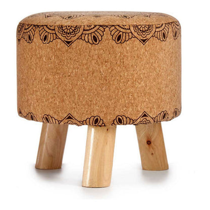 TABOURET REMBOURRE POUF MANDALA MARRON POUF LIEGE ROND 3 PATES BOIS MANDALA REPOSE PIEDS POUF REMBOURRE 28X28X28CM