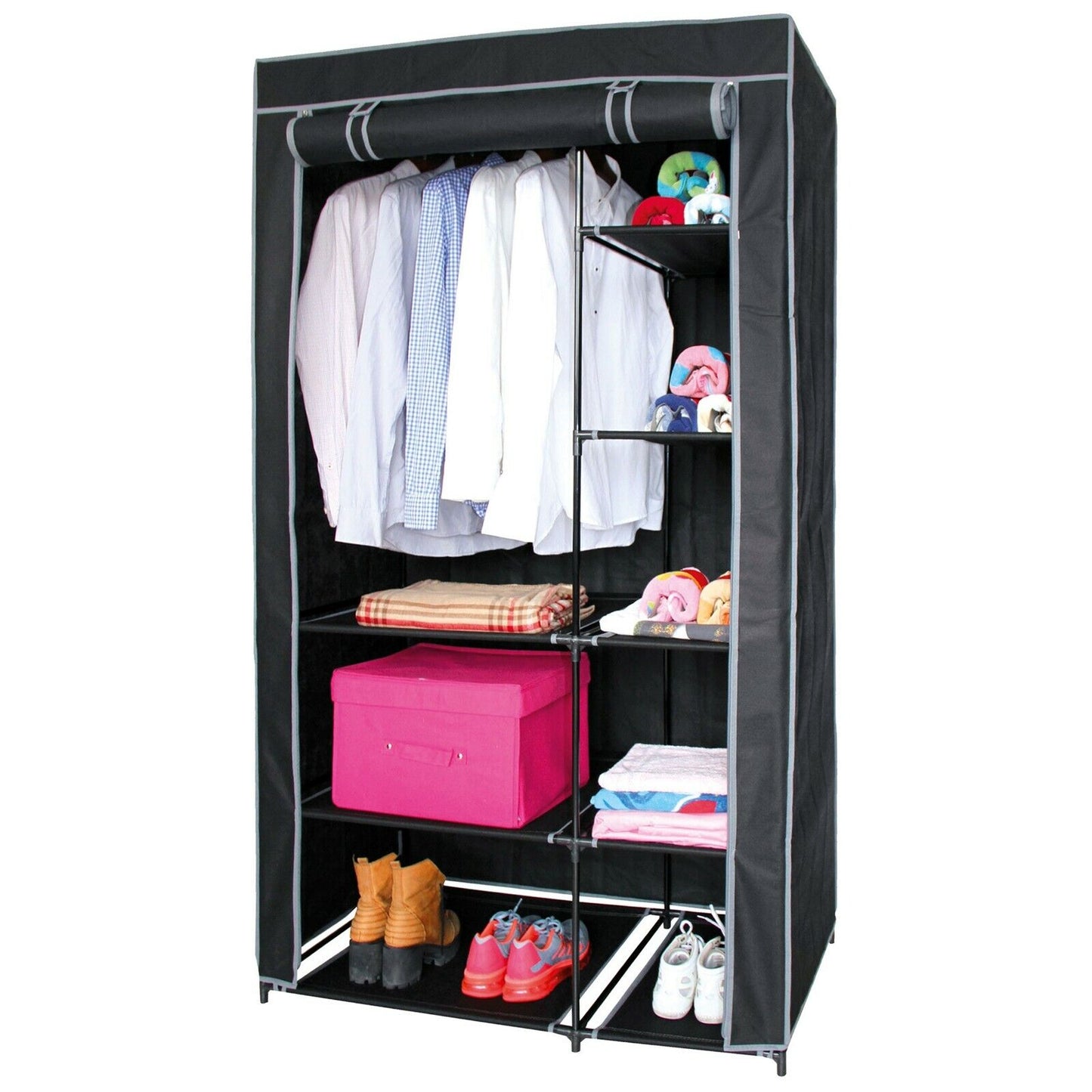 LA PENDERIE ARMOIRE DE RANGEMENT PENDERIE DRESSING 5 ETAGERES AVEC HOUSSE DIMENSIONS 88X45XH160CM